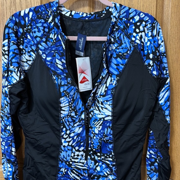 NWT Swimsuits For All Plus Size 20 Zip Front Long Sleeve One Piece Swimsuit - Picture 3 of 4